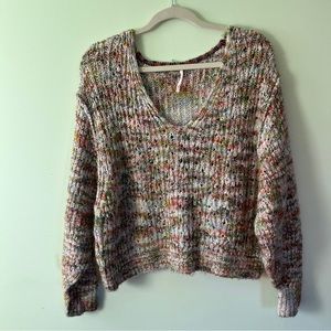 Free People Colorful V-neck Knit Sweater